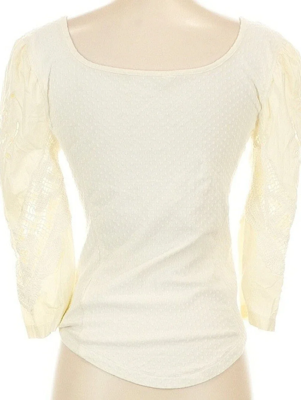 Free People Brunch Date Off-White Top Ith Ivory Eyelet Sleeves